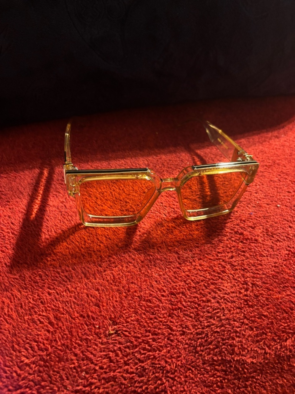 Transparent Yellow Mirror Designer Square-Frame Sunglasses. New